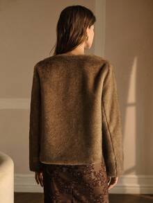 MOTF PREMIUM SEQUIN FLORAL DECOR FAUX FUR COAT - Brown - View 5