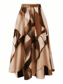 Franclia Plus Size Front Tie All-Over Allover Print Skirt, Casual Everyday Wear