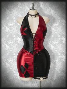 SHEIN ICON 大码性感红黑撞色服装套装，万圣节服装，角色扮演 - 彩色 - 查看 1