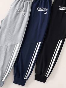 SHEIN 3 件套青少年男孩条纹运动慢跑裤，适合健身和休闲穿着 - 彩色 - 查看 3