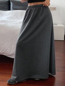 Livesso 女士宽松A字裙，休闲商务风，简约时尚，适合办公室穿着，秋冬季 - 深灰色 - 查看 9