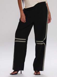 MUSERA بنطلون ذو ساق واسعة مع تشطيب مخطط، جميل للخريف والعودة إلى المدرسة، ملابس كاجوال وريفية وعملية للعمل والحفلات في عيد الميلاد ورأس السنة