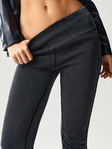 Bohemela Women's Casual Solid Color Knit Leggings - Black - View 2