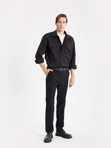 Manfinity Dauomo Men's Casual Solid Color Long Sleeve Single-Breasted Shirt, Fall - Black - View 3