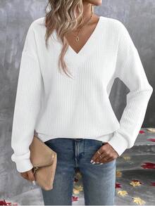 EMERY ROSE 休闲百搭纯色落肩宽松T恤 - 白色 - 查看 3