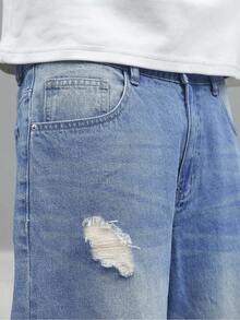 Manfinity EMRG Men's Pocket Distressed Wide Leg Loose Casual Jeans Ripped Baggy Jeans Men