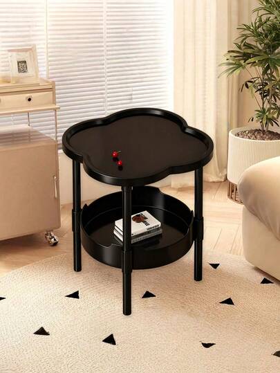 花瓣形双层边桌，ABS塑料材质，适用于沙发客厅的储物架，现代简约风格的床头柜