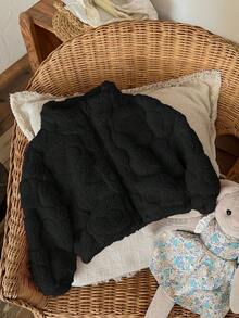 SHEIN LMoss Kids LMoss Baby Girl Cute And Casual Furry Stand Collar Jacket With Heart Pattern, Perfect For Autumn And Winter Fall