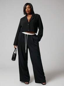 MUSERA Plus Straight Leg Contrast Tie Waistband Trouser Everyday Casual Spring - Multicolor - View 2