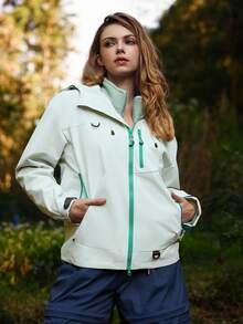 Hanevo Chaqueta cortavientos casual de mujer con capucha y cremallera para deportes al aire libre y escalada - Blanco - Ver 5