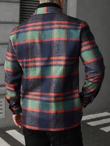 Manfinity Homme Men's Plaid Single-Breasted Casual Pockets Overcoat, Fall Winter - Multicolor - View 2