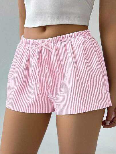 SHEIN Teen Girl Striped Low-Rise Shorts For Summer Vacation Beach Casual Shorts Home Shorts
