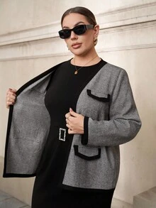 SHEIN Clasi 大码外套，女士秋季装，女士冬季装，外出装，外出装，女士职业装，女士办公室着装，商务职业女性，女士办公室着装，女士大码办公室着装，秋季工作装，格子图案 - 彩色 - 查看 6