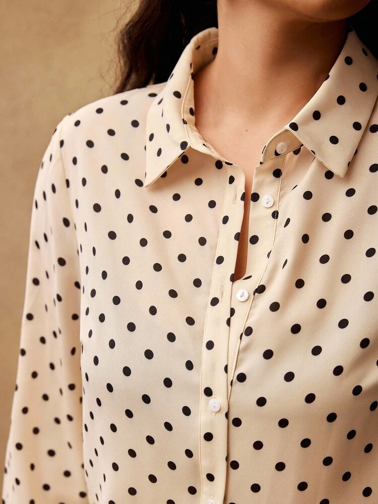 PLUS POLKA DOT PRINT LONG SLEEVE SHIRT