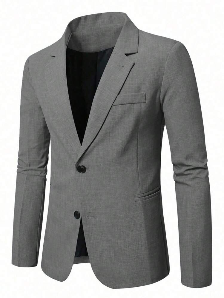 Blazer de una sola hilera con bolsillo y estampado espacial para hombre - Gris Oscuro - Añade 5