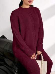 EURMUSE Ladies' Plain And Simple Daily Style Belt And Woolen 2pcs/Set - Burgundy - View 3