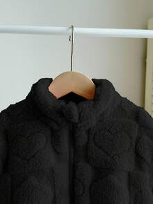 SHEIN LMoss Kids LMoss Baby Girl Cute And Casual Furry Stand Collar Jacket With Heart Pattern, Perfect For Autumn And Winter Fall