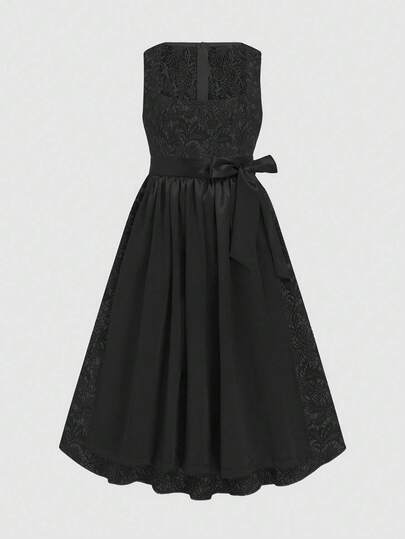 Fairmaia 大码女式花卉印花方领无袖优雅连衣裙，传统德式风格