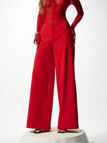 KIZN Oversized Low Rise Wide Leg Palazzo Trouser Pants For Holiday Party Evening Occasion - Red - View 1