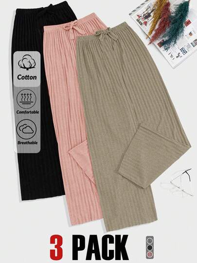 EURMUSE 100%Cotton 3 Pcs Solid Knit Pant Set Comfortable Pants Cotton Pants Pajama Pants Breathable Pants