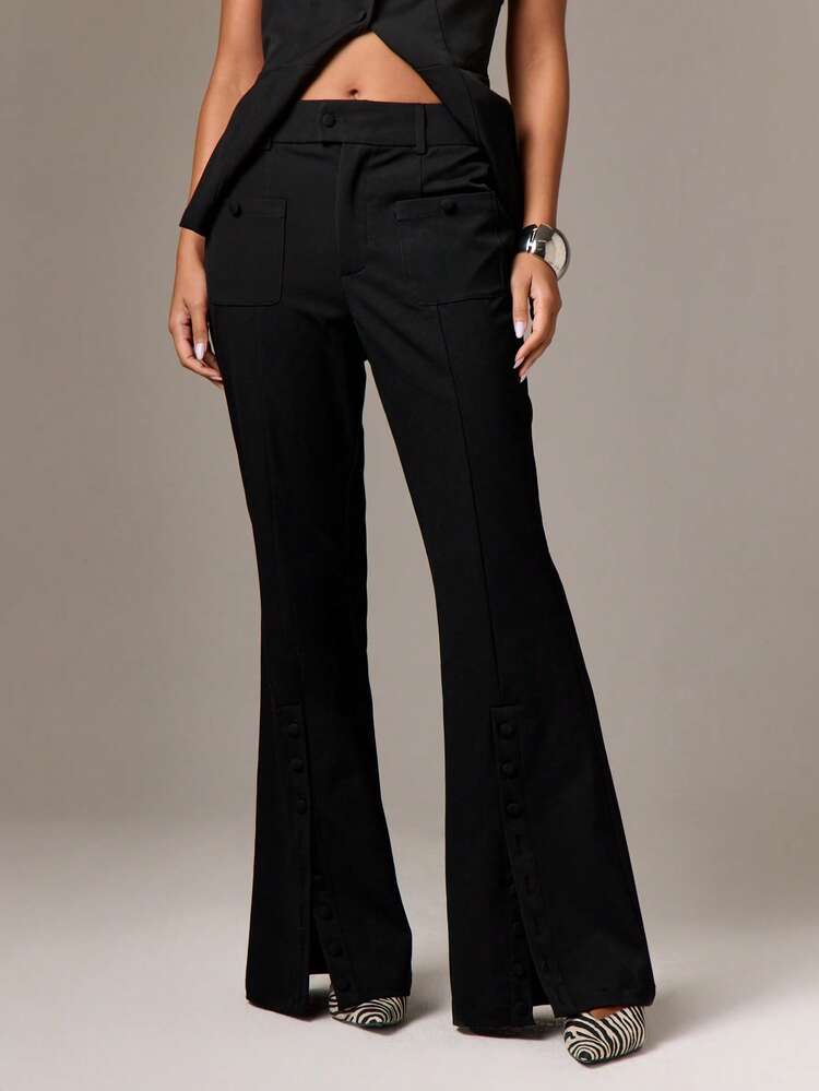 High-Waisted Flared Pants With Button Details
