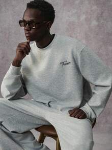 STYNVO 男士撞色饰边运动衫和运动裤套装，喇叭形针织运动裤两件套，秋季服装 - 灰色 - 查看 5