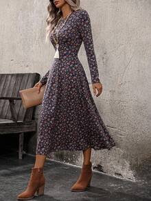 EMERY ROSE 女士度假碎花圆领长袖连衣裙 - 彩色 - 查看 3