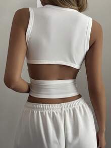 DAZY Women's Summer Round Neck Backless Hollow Design Fitted Cropped Casual Sexy Camisole Top Y2k - White - View 3