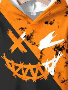 男童休闲时尚经典酷炫针织卫衣，扎染三角几何图案印花，人脸印花宽松舒适，适合日常穿着，秋冬季节穿着。 - 彩色 - 查看 5