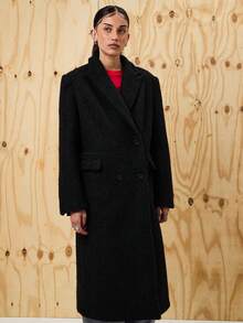 COUREZ Oversized Double Breasted Overcoat /Y2K Spring Going Out Spring Elegant - Black - View 4