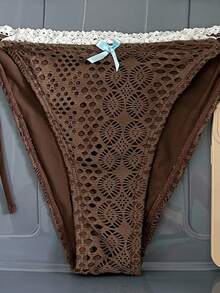 Swim Mod 2pcs Women's Swimsuit Set, Mesh & Lace Patchwork Halter Bikini Top And Triangle Bottoms