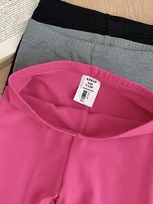 SHEIN LMoss Kids LMoss 女婴松紧腰字母印花休闲紧身裤 - 彩色 - 查看 5