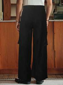 Manfinity Homme Men's Casual Solid Color Cargo Pants, Fall - Black - View 2