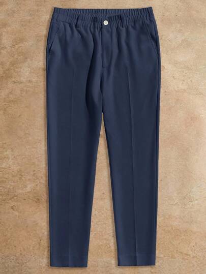 HIMLAND Męskie, jednokolorowe, zwężane spodnie z kieszeniami, casualowe/biznesowe, tkane, Old Money