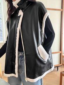 DAZY 女士时尚PU毛内衬常规夹克秋冬保暖外套 - 黑色 - 查看 6