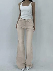 DAZY Women's Casual Versatile Denim Flare Jeans With Pockets Low Rise Jeans - Khaki - View 4