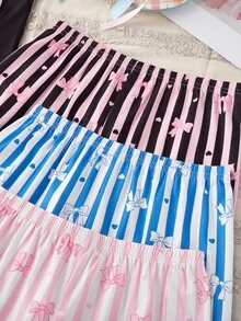 SHEIN 2件套女童可爱蝴蝶结条纹印花吊带背心和短裤睡衣套装 - 彩色 - 查看 5