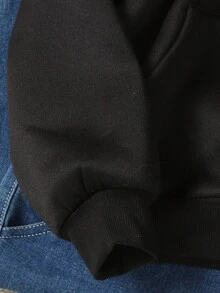 SHEIN Tween Girls Casual Hooded Cardigan Jacket, Autumn/Winter Fall - Black - View 7