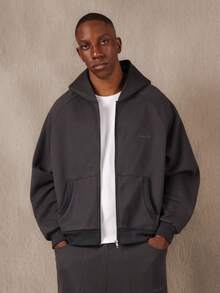 SUMWON 宽松全拉链连帽衫，配有分口袋和慢跑裤 - 深灰色 - 查看 7