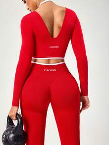 Seamluxe SHEIN Sport Camiseta Esportiva Vermelha Sem Costura Feminina, 2 em 1 de Manga Longa, Adequada para Fitness, Yoga e Uso Diário