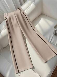 Regalyn Plus Size Women Casual Contrast Trim Straight Leg Pants Fall Cloth For Women