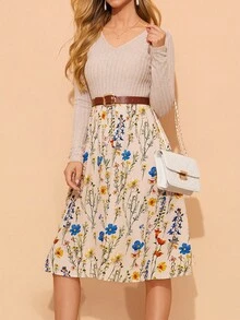 Amorya 女士新款优雅圆领水钻束腰短款连衣裙，适合派对和聚会场合 - 彩色 - 查看 3