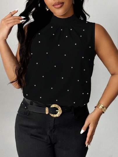 Celure Celure Plus Size Sleeveless Beaded Elegant Outdoor Top Women's Summer Clothes