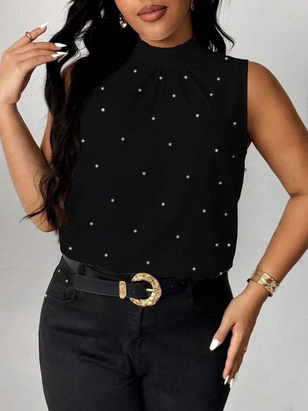 Celure Celure Plus Size Sleeveless Beaded Elegant Outdoor Top Women's Summer Clothes