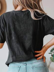 EMERY ROSE 大码女式圣诞老人印花圆领短袖休闲T恤 - 深灰色 - 查看 2