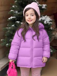 Emery Rose Kids Emery Rose Kids Abrigo acolchado con capucha y cremallera casual liso para niña joven - Morado - Ver 4