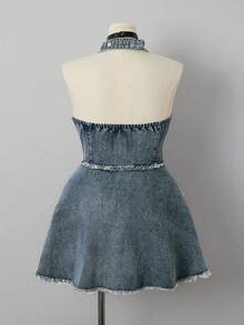 Sunspun Plus Size Women's Street Style Sleeveless Blue Denim Dress - Medium Wash - View 3