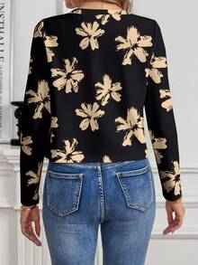 SHEIN Clasi 黑底黄花女式夹克，适合日常穿着，冬季轻便外套 - 彩色 - 查看 2