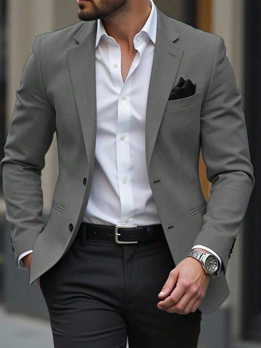 Manfinity Mode Blazer masculino com bolsos e estampa mesclada, camisa ...