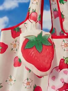 Strawberry Shortcake X SHEIN Cute Strawberry Print RPET Foldable Reusable Shopping Bag, & Cute Strawberry Bag,Gift Ideas, Summer / Spring , Vacation - Multicolor - View 3